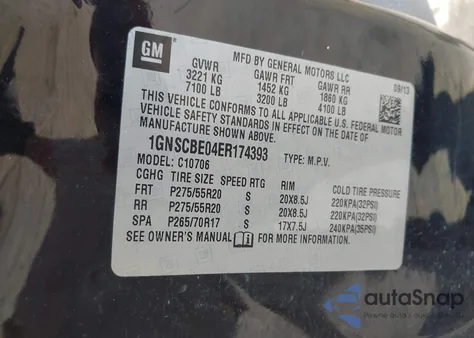 2014 Chevrolet Tahoe Lt from USA, damaged, VIN 1GNSCBE04ER174393